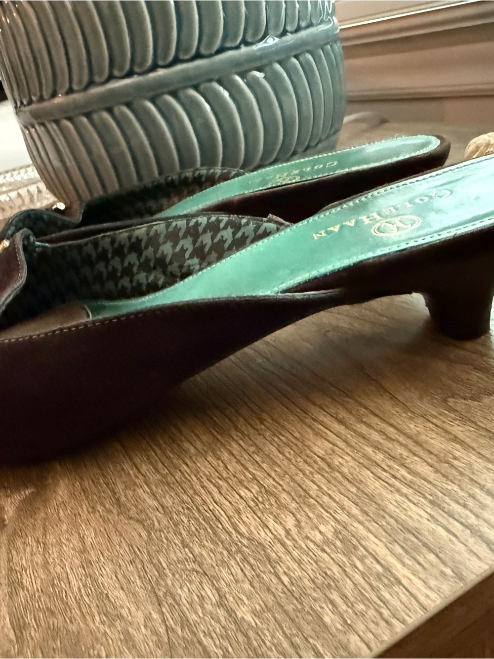Cole Haan Brown Suede Kitten Heel Mule with Metal Bit - Picture 2 of 5